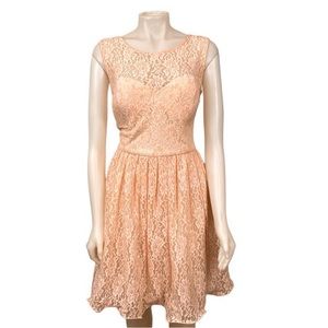 Coquette Lace Dress with Bow Pale Pink Peach by Chi Chi London Size 16 Plus Size